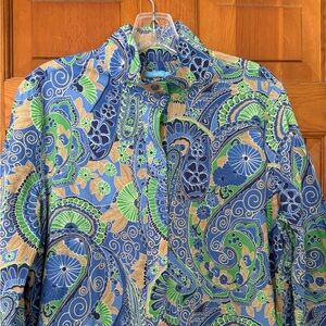 J. McLaughlin Blue and Green Paisley Dress Size Medium
